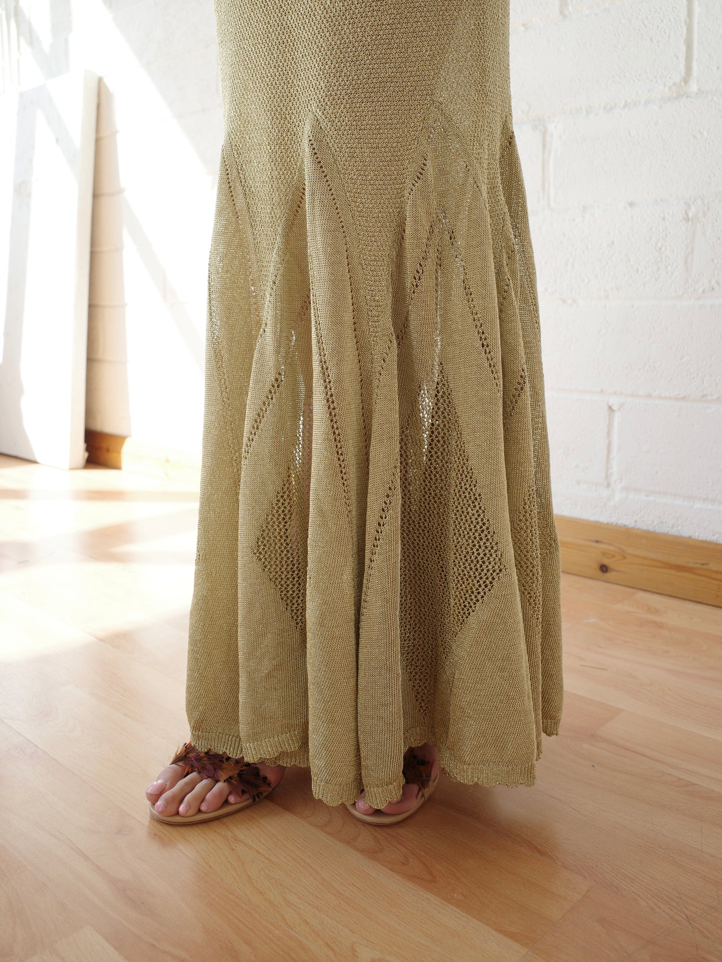 The Knit Pointelle Godet Gown - Gold