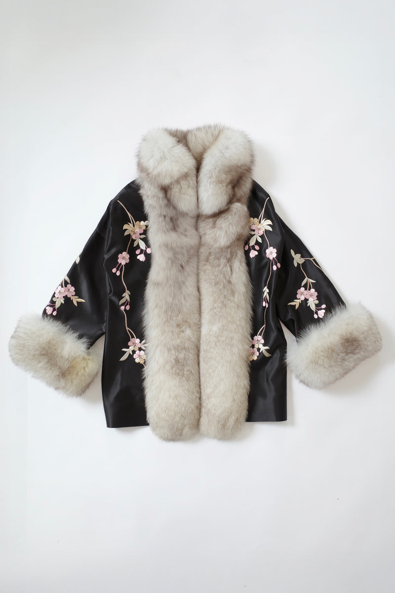 The Demi Couture Reconstituted Vintage Fur and Silk Robe - Black