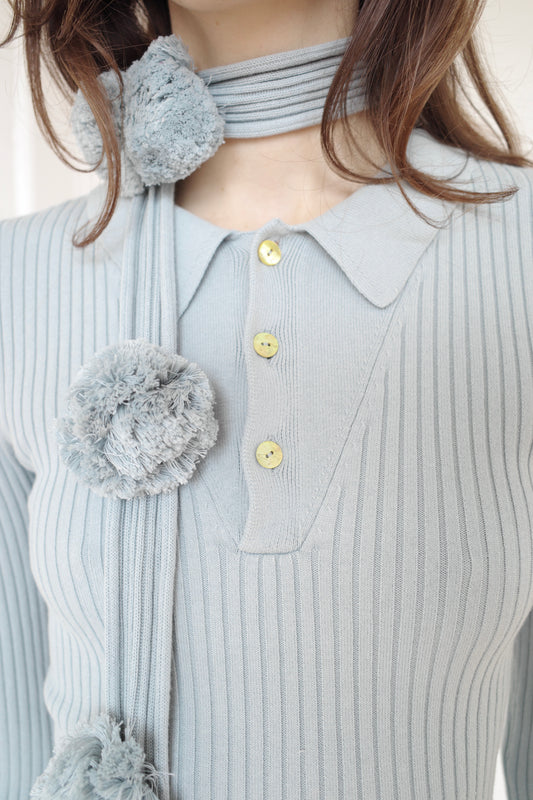 The Pom Pom Scarf - Grey