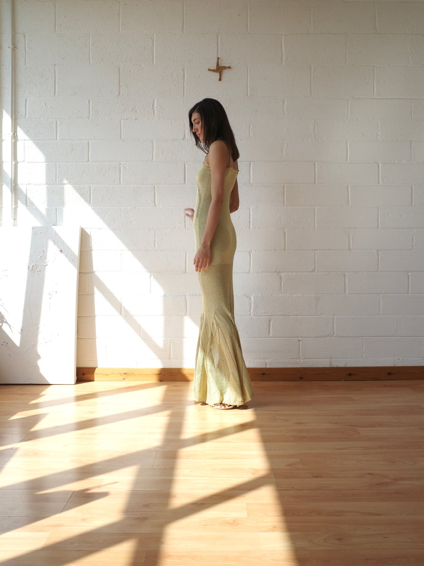 The Knit Pointelle Godet Gown - Gold