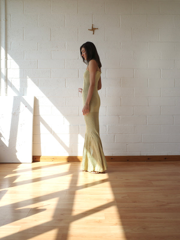 The Knit Pointelle Godet Gown - Gold