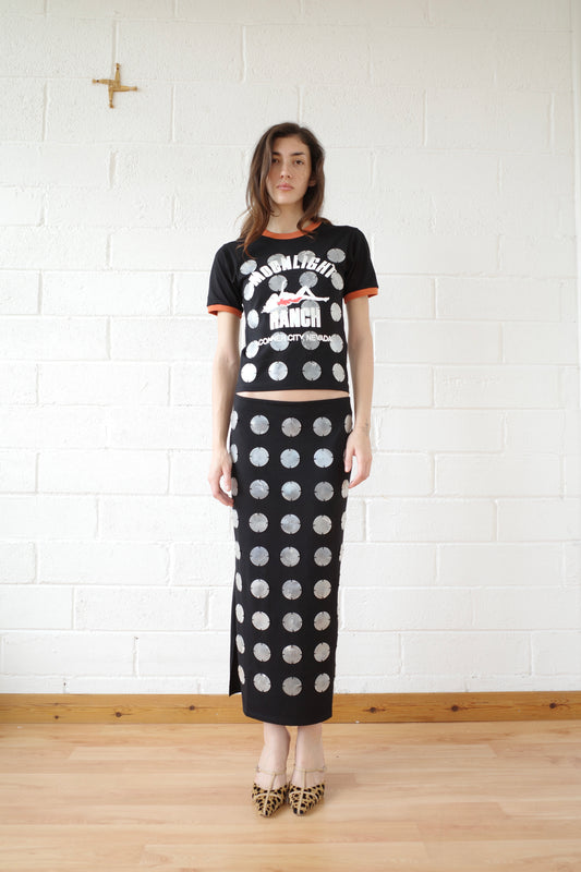 The Mother of pearl Paillette Ringer Tee - Black