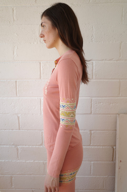 The Knit Henley- Salmon