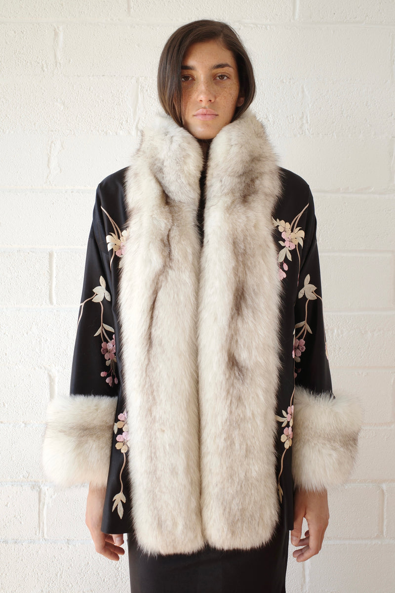 The Demi Couture Reconstituted Vintage Fur and Silk Robe - Black