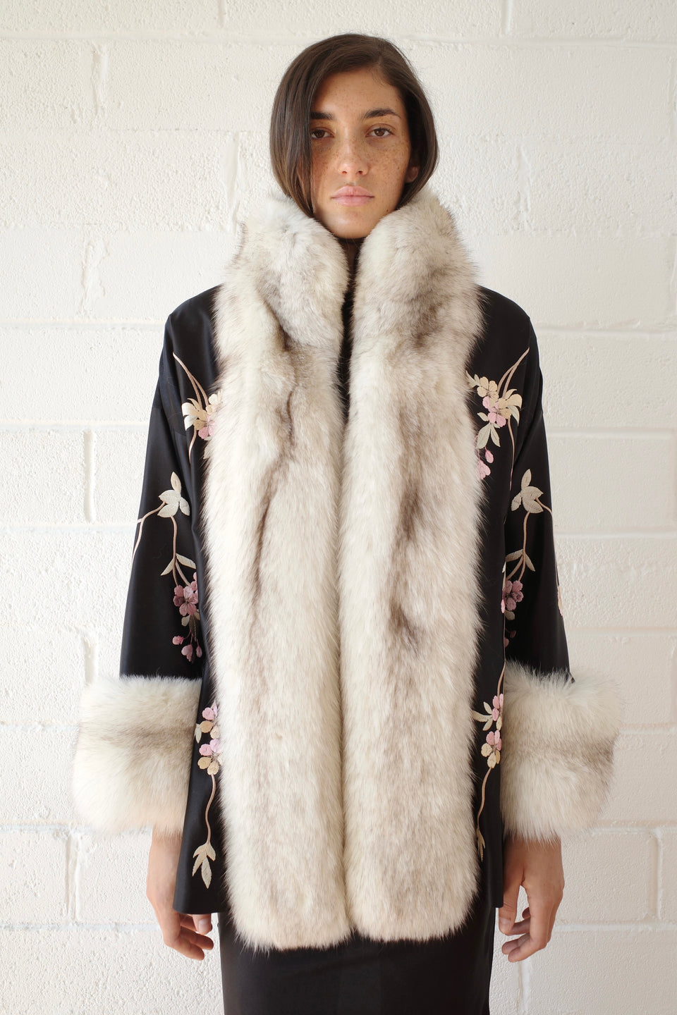 The Demi Couture Reconstituted Vintage Fur and Silk Robe - Black